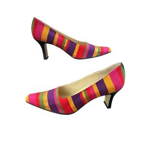Rangoni Firenze Bright Color Striped Kitten Heel Woman's Shoe Sz 7